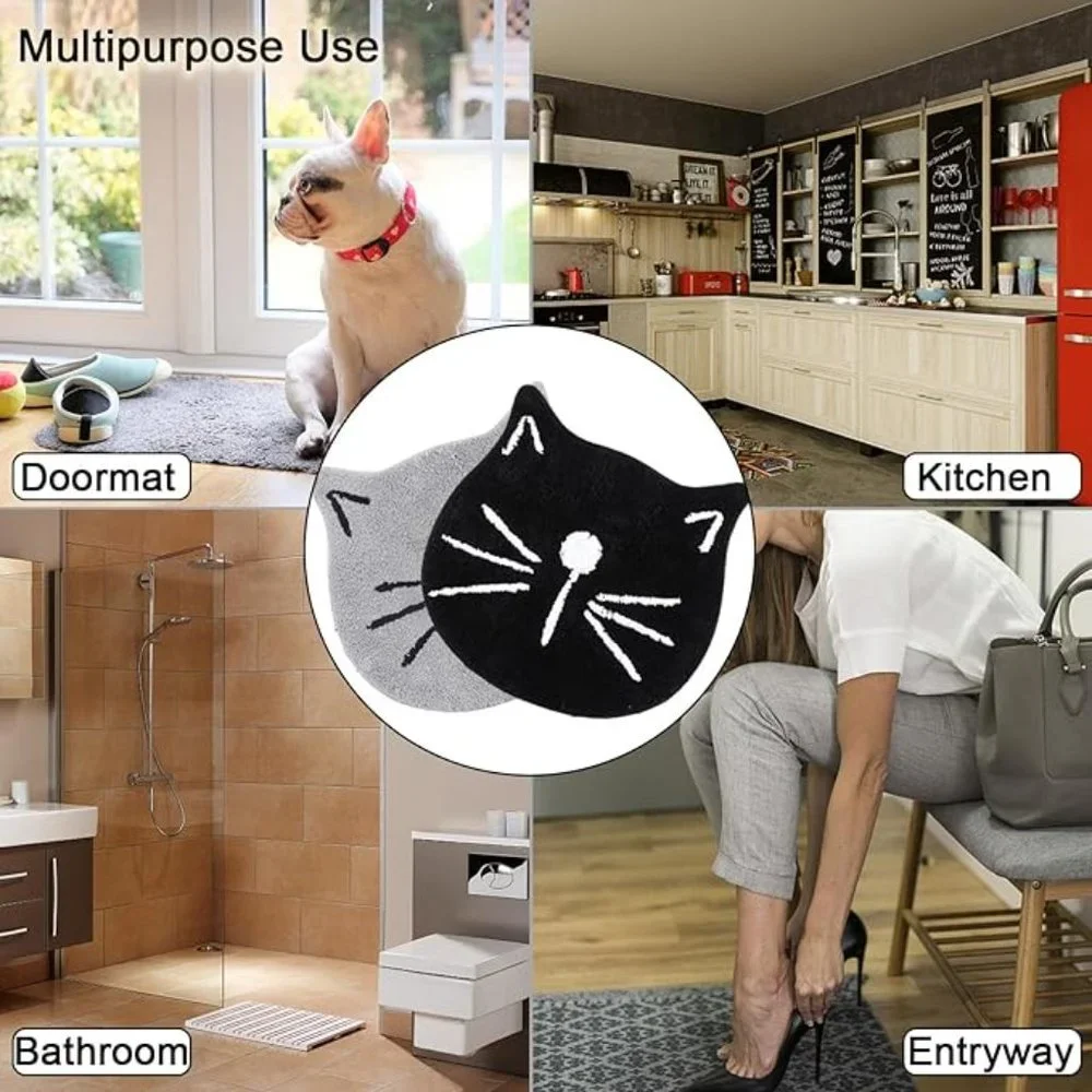 Microfiber Absorbent Bathroom Mat Cat Face NEW